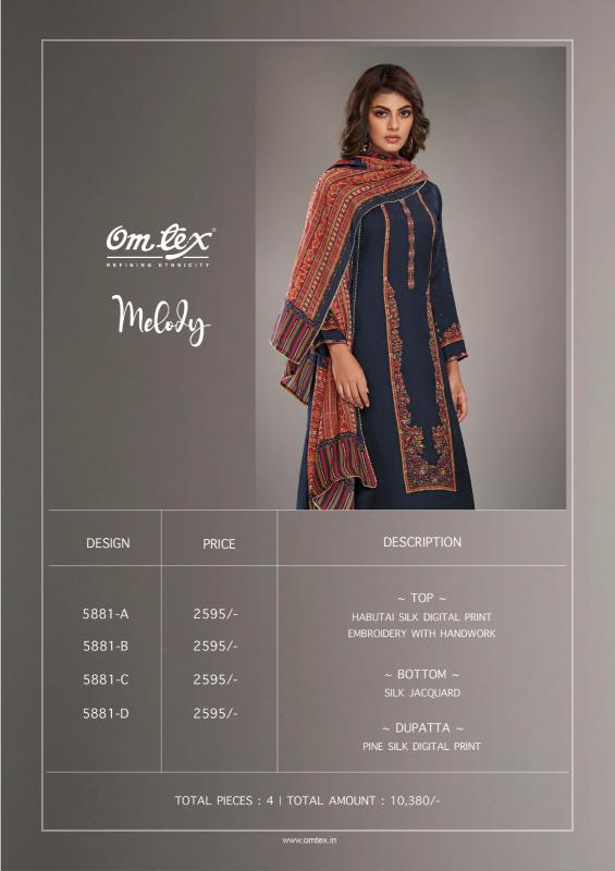OMTEX MELODY Silk Digital Printed Salwar Kameez Wholesale Catalog