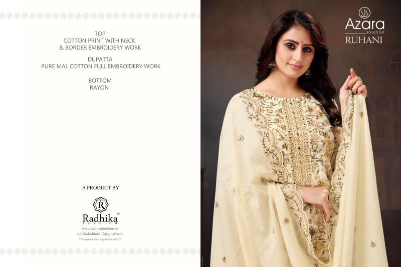 Radhika Azara Ruhani Cotton Printed Dress Material Wholesale Catalog