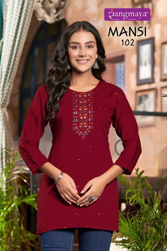 Rangmaya Mansi Rayon Fancy Short Kurti Top Wholesale Catalog
