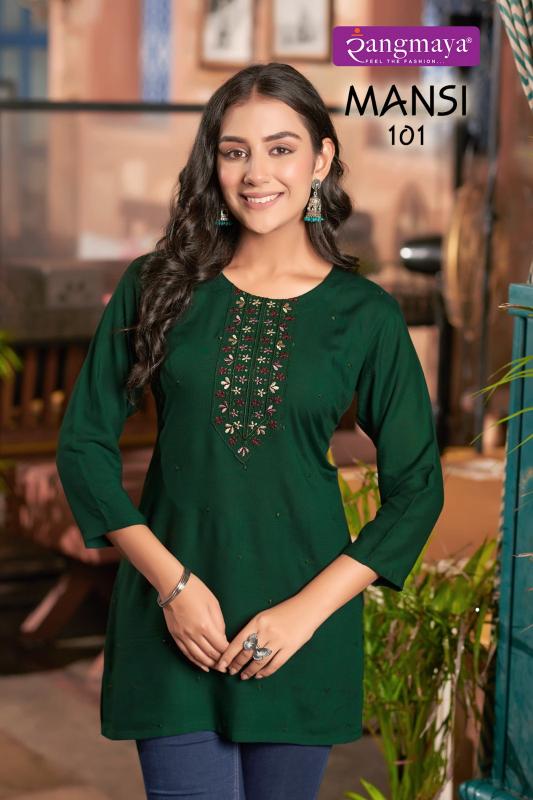 Rangmaya Mansi Rayon Fancy Short Kurti Top Wholesale Catalog