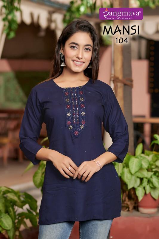 Rangmaya Mansi Rayon Fancy Short Kurti Top Wholesale Catalog