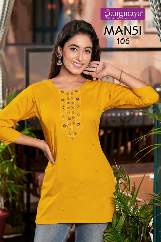 Rangmaya Mansi Rayon Fancy Short Kurti Top Wholesale Catalog