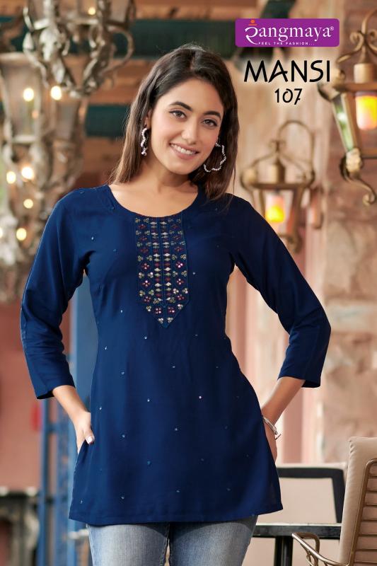Rangmaya Mansi Rayon Fancy Short Kurti Top Wholesale Catalog