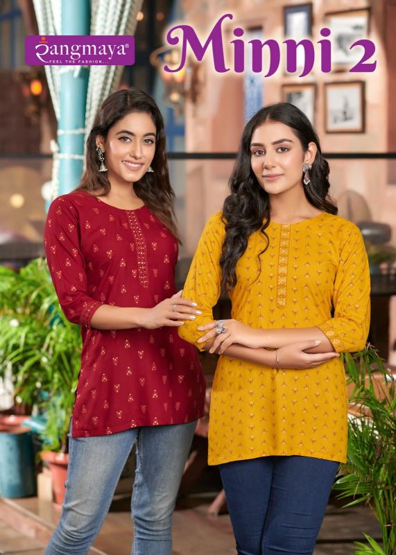 Rangmaya Minni Vol 2 Rayon Designer Short Kurti Top Wholesale Catalog