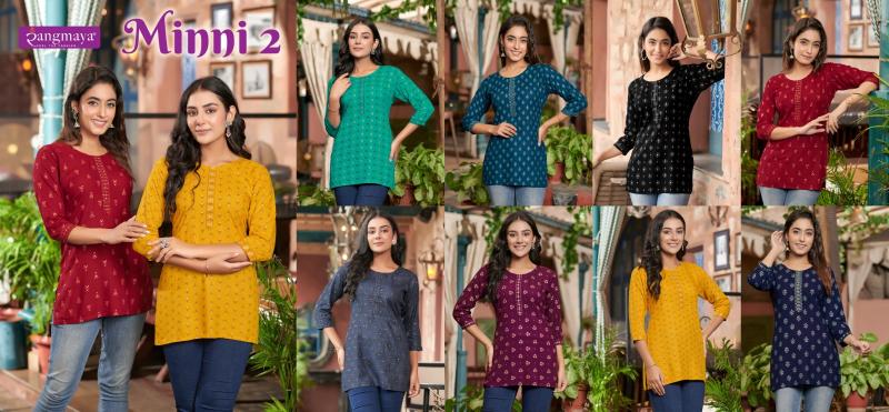 Rangmaya Minni Vol 2 Rayon Designer Short Kurti Top Wholesale Catalog