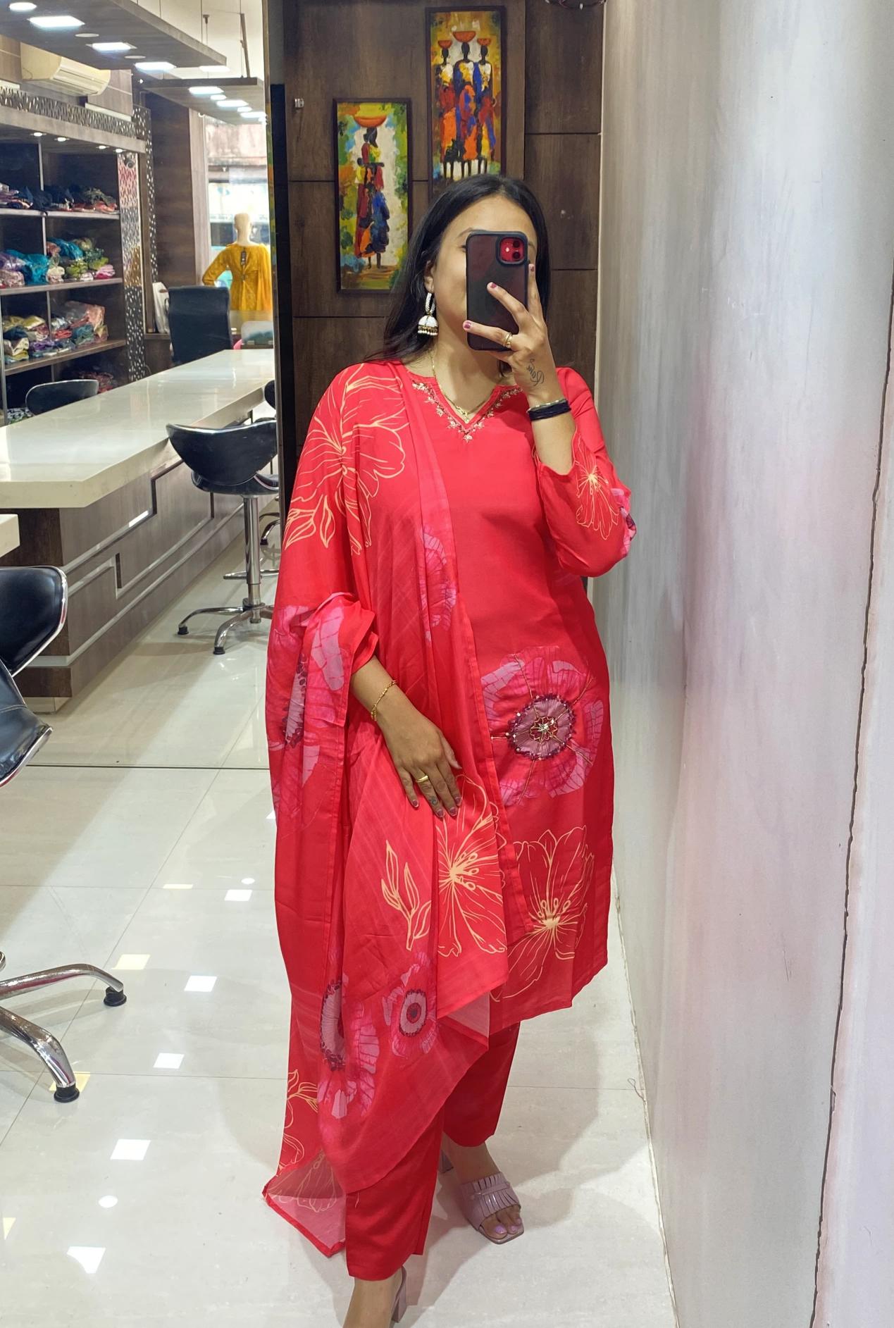 Sabella Karwachauth Special Red Floral Printed Kurti Wholesale catalog