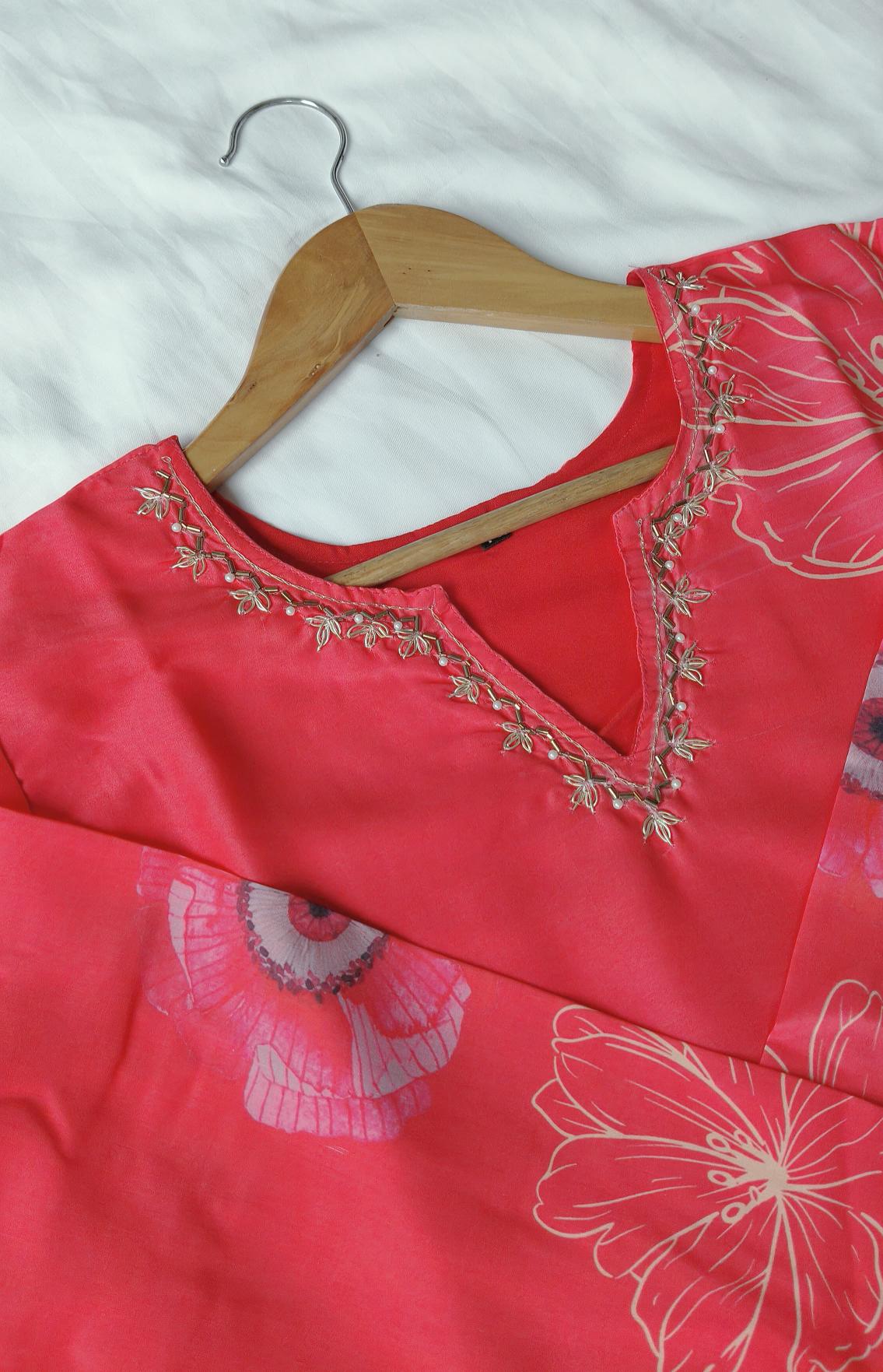 Sabella Karwachauth Special Red Floral Printed Kurti Wholesale catalog