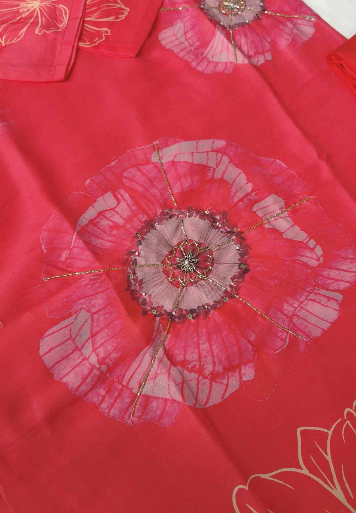 Sabella Karwachauth Special Red Floral Printed Kurti Wholesale catalog