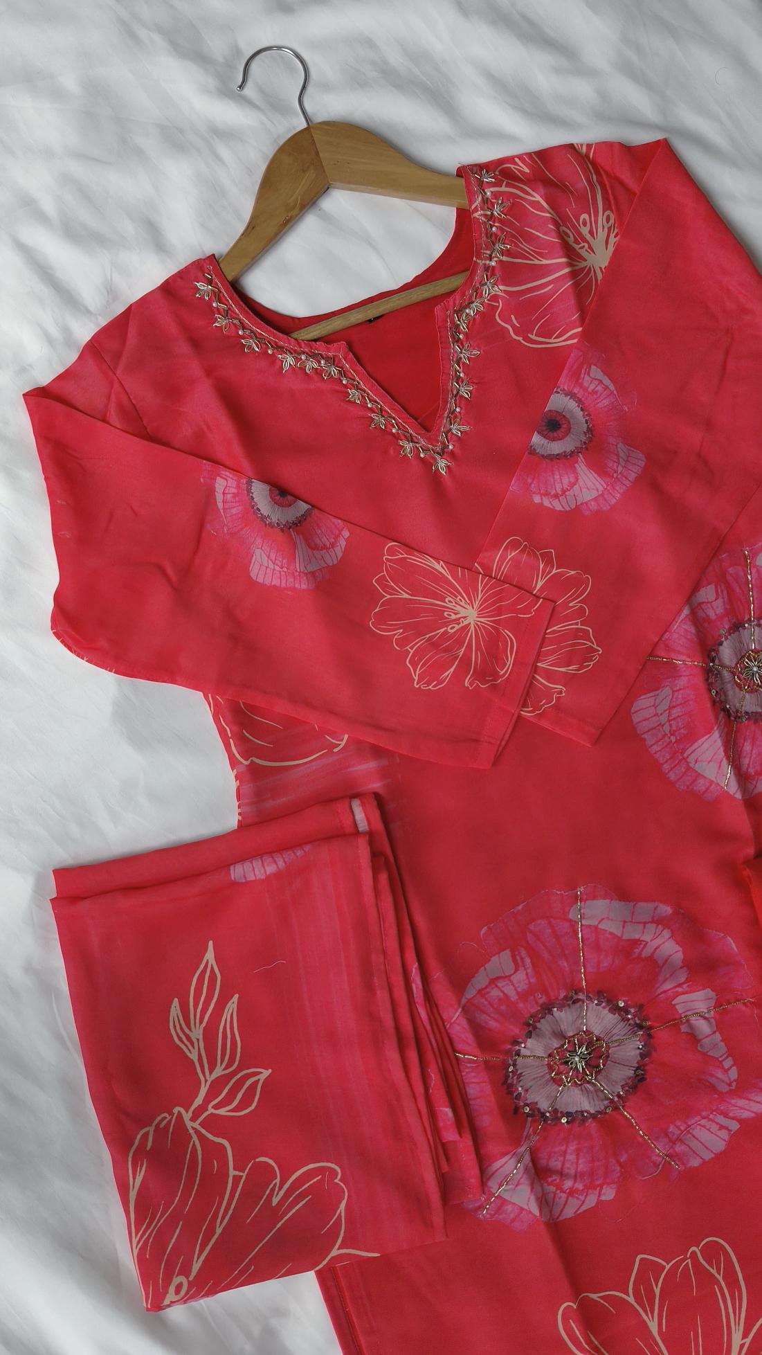 Sabella Karwachauth Special Red Floral Printed Kurti Wholesale catalog