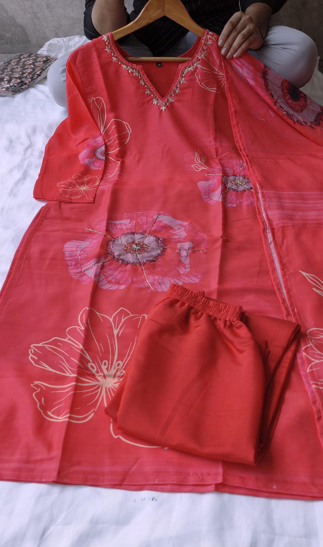 Sabella Karwachauth Special Red Floral Printed Kurti Wholesale catalog