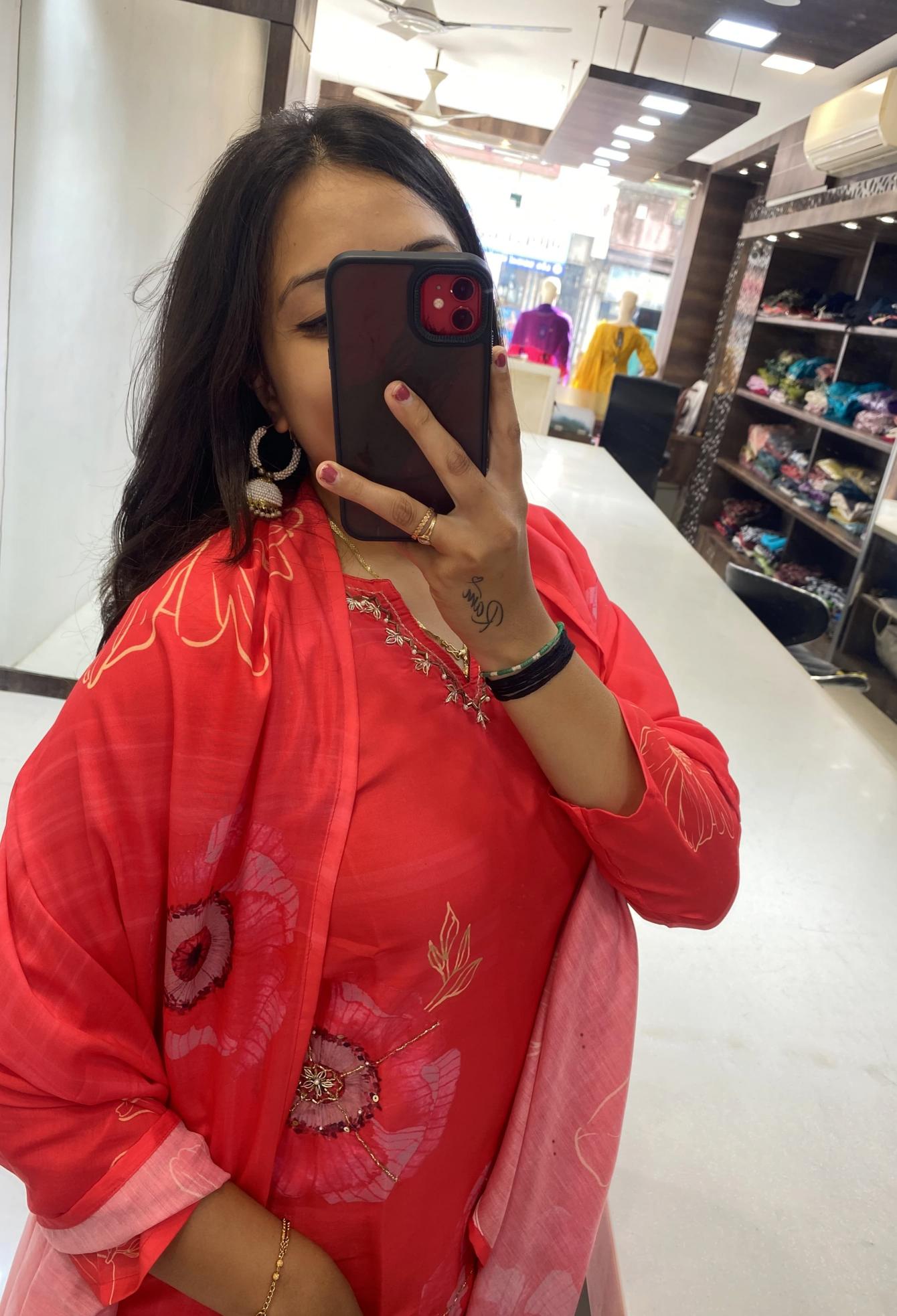 Sabella Karwachauth Special Red Floral Printed Kurti Wholesale catalog