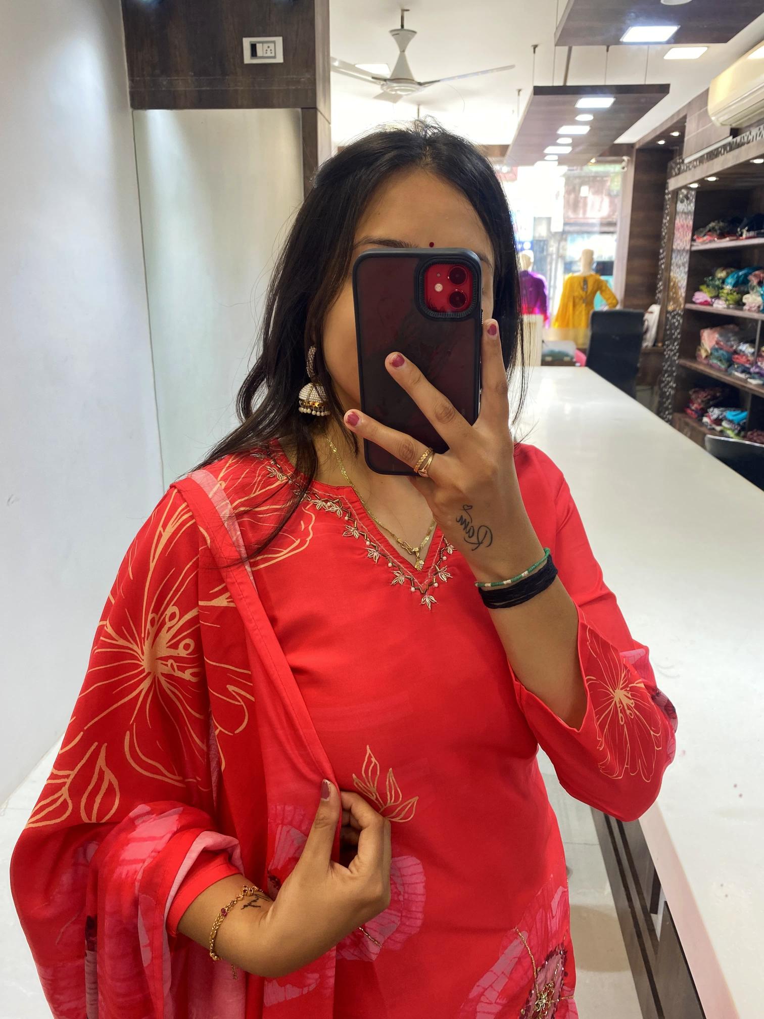 Sabella Karwachauth Special Red Floral Printed Kurti Wholesale catalog