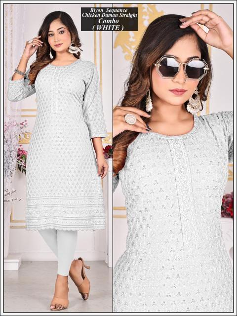 Sabella Rayon Chikan Design Straight Vol 1 Kurti Wholesale Catalog 