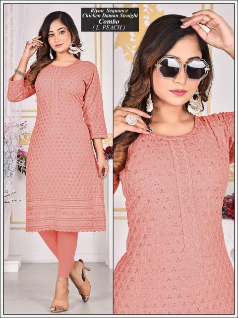 Sabella Rayon Chikan Design Straight Vol 1 Kurti Wholesale Catalog 
