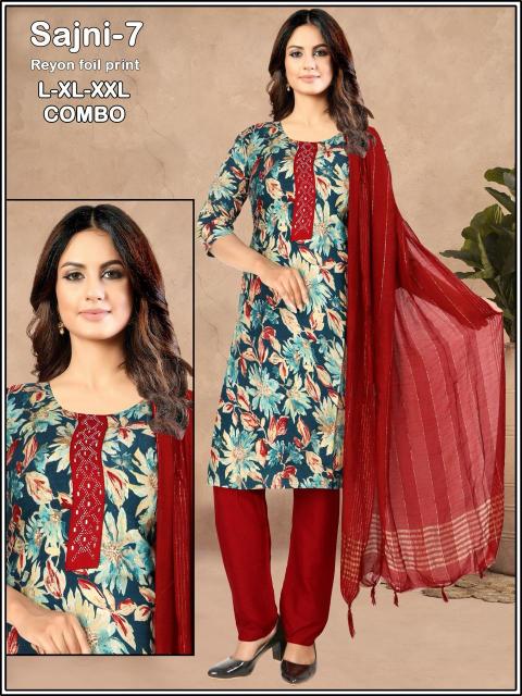 Sajni Heavy Rayon Foil Print Kurti Wholesale Catalog