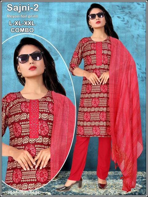 Sajni Heavy Rayon Foil Print Kurti Wholesale Catalog
