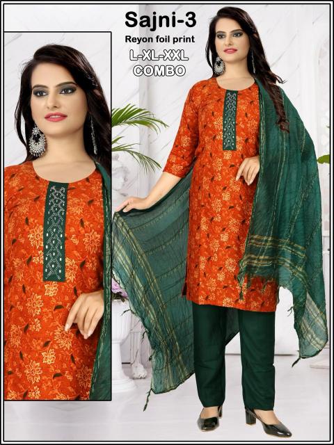 Sajni Heavy Rayon Foil Print Kurti Wholesale Catalog