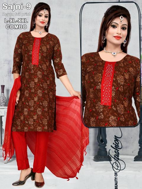 Sajni Heavy Rayon Foil Print Kurti Wholesale Catalog