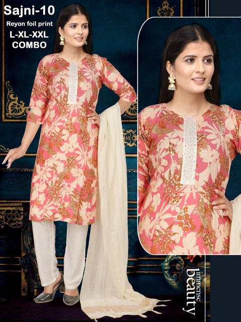 Sajni Heavy Rayon Foil Print Kurti Wholesale Catalog