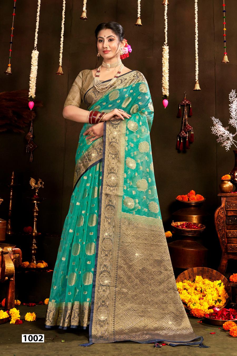 Saroj Rakhi organza swarovski vol.1 Jari organza silk saree in surat with price wholesale