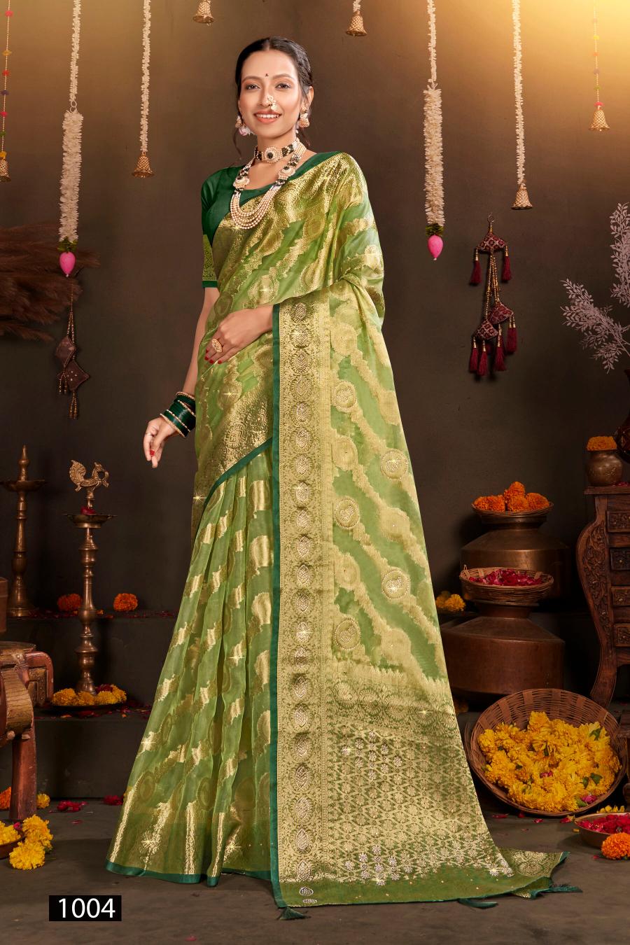 Saroj Rakhi organza swarovski vol.2 Jari organza silk saree in surat with price wholesale