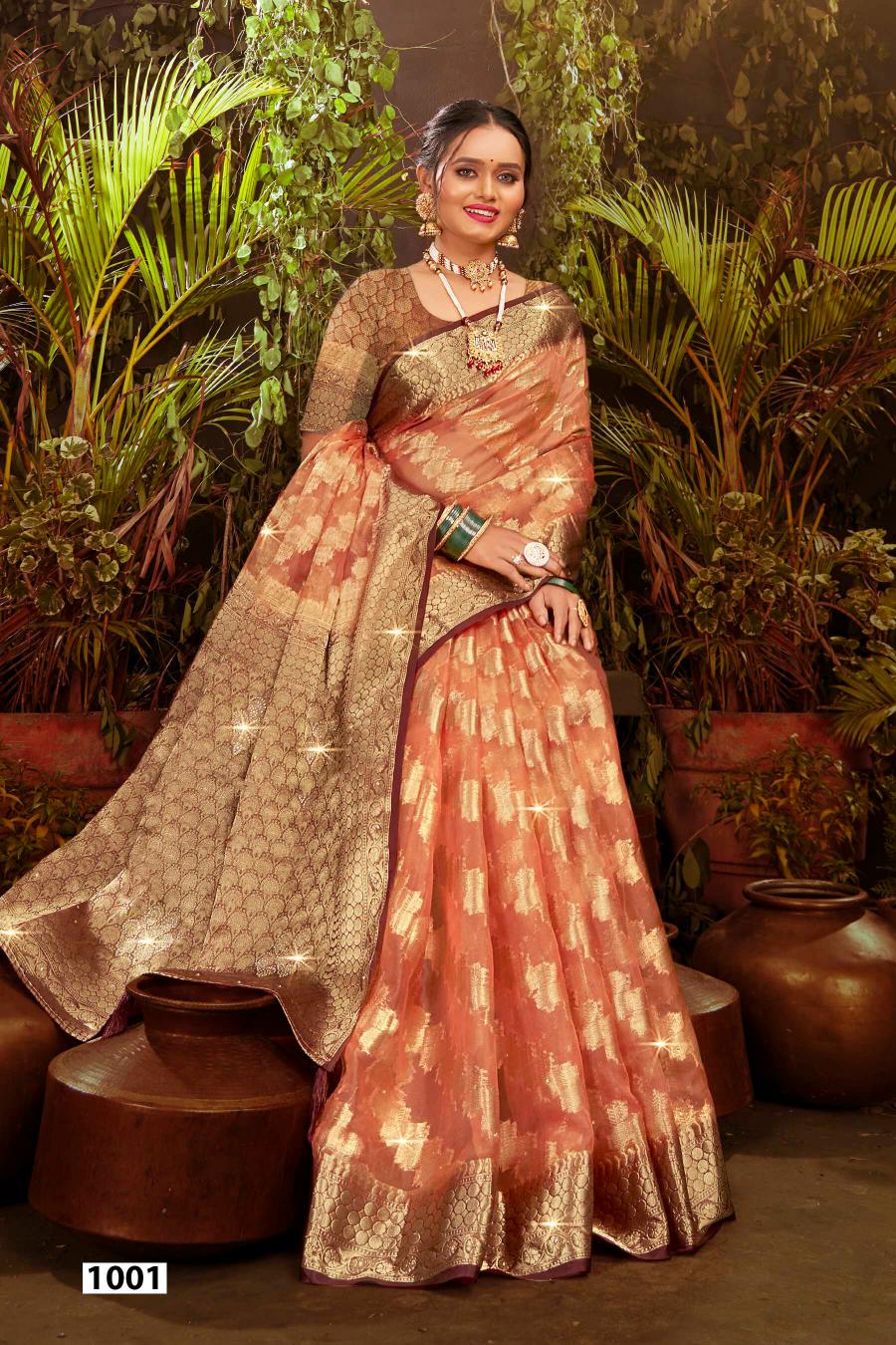 Saroj Rakhi organza swarovski vol.3 Jari organza silk saree in surat with price wholesale
