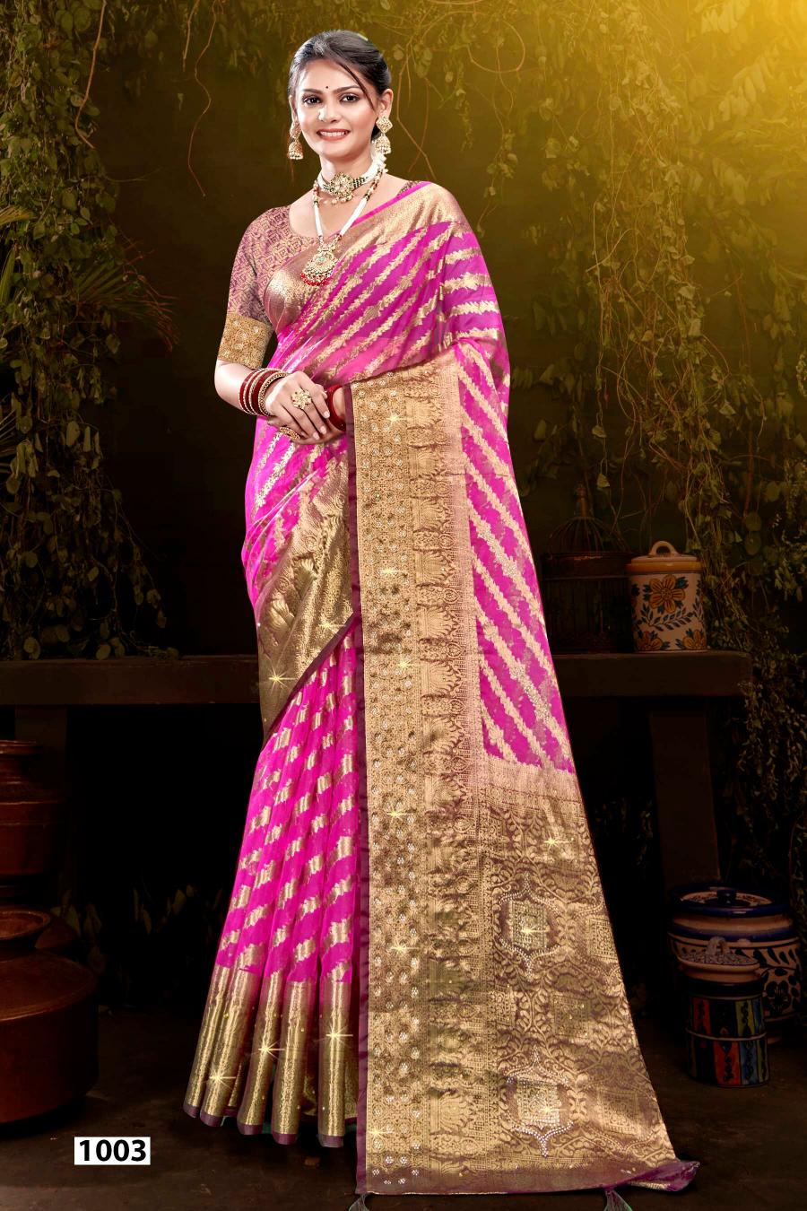 Saroj Rakhi organza swarovski vol.4 Jari organza silk saree in surat with price wholesale