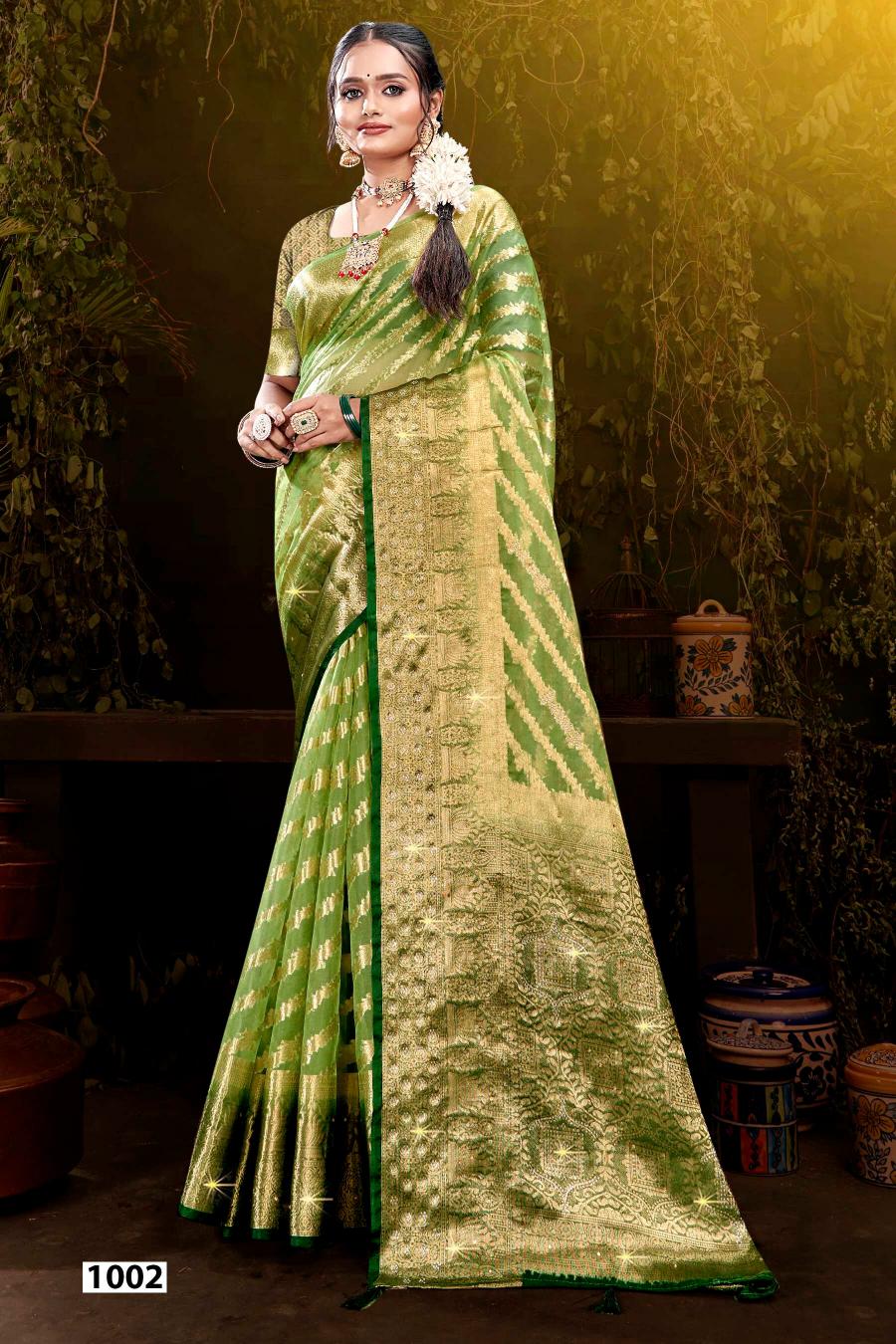 Saroj Rakhi organza swarovski vol.4 Jari organza silk saree in surat with price wholesale
