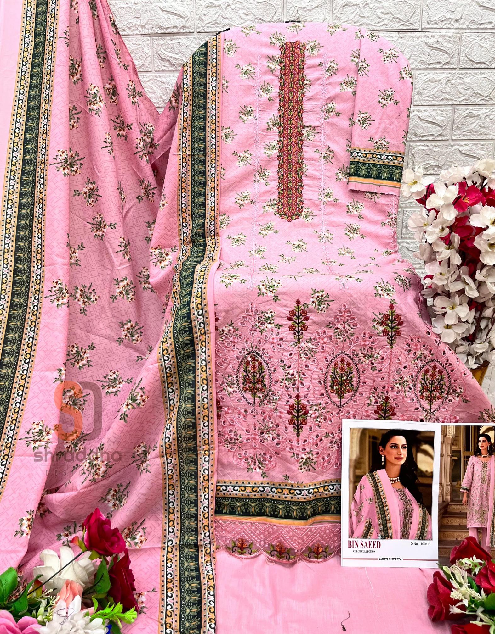 Shraddha Bin Saeed Color Collection Chiffon Dupatta Pakistani Suit Wholesale Catalog