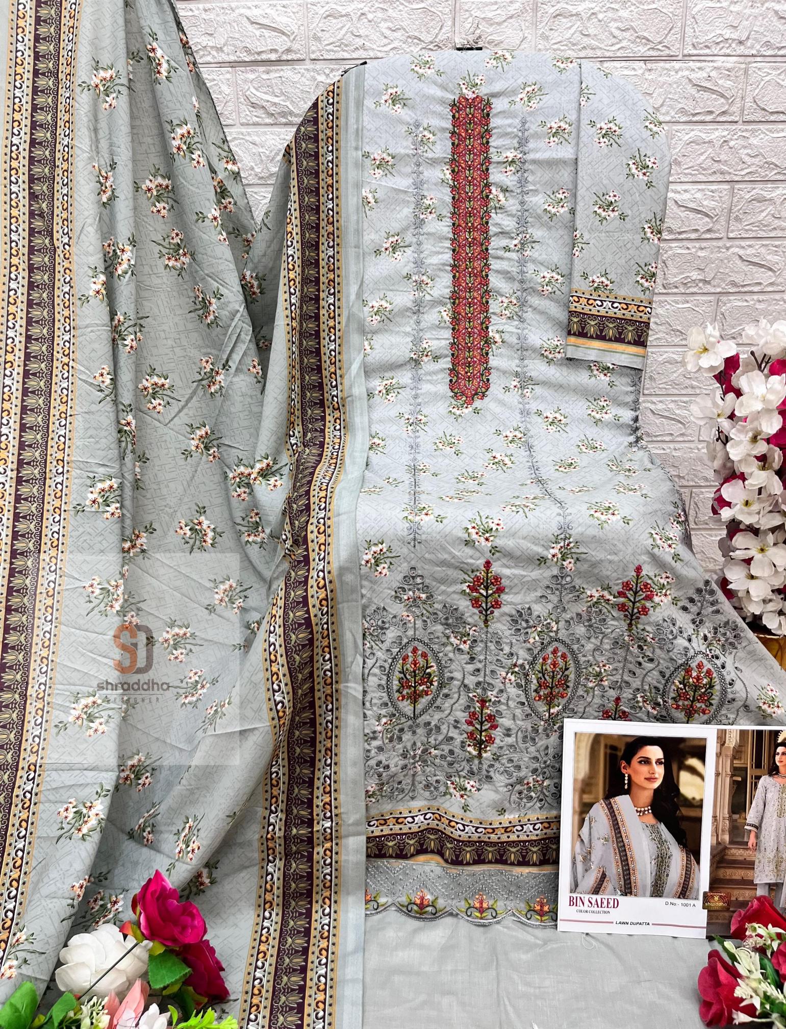 Shraddha Bin Saeed Color Collection Chiffon Dupatta Pakistani Suit Wholesale Catalog
