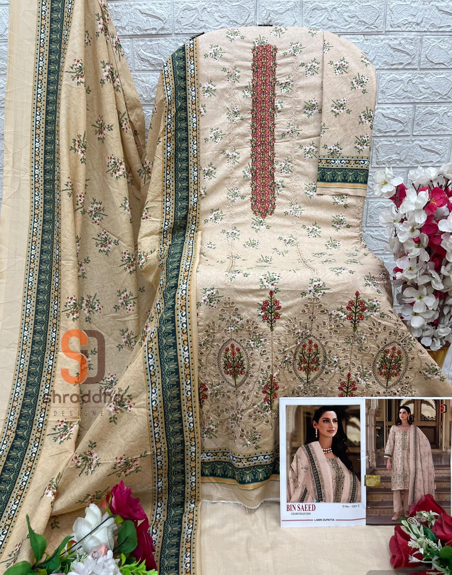 Shraddha Bin Saeed Color Collection Chiffon Dupatta Pakistani Suit Wholesale Catalog