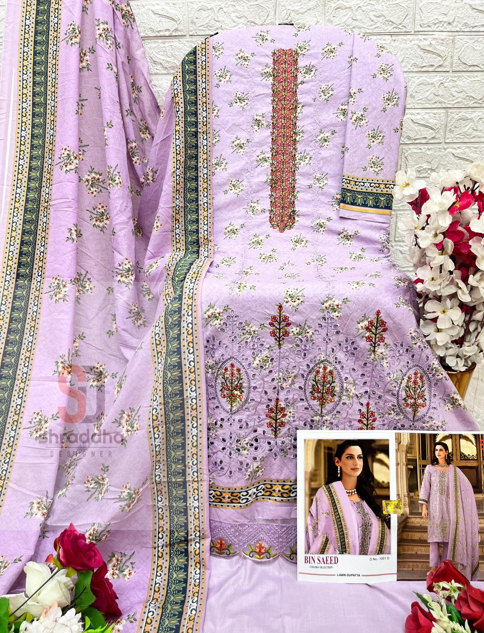 Shraddha Bin Saeed Color Collection Chiffon Dupatta Pakistani Suit Wholesale Catalog