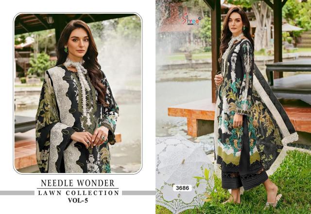Shree Needle Wonder Lawn Collection Vol 5 Cotton Dupatta Pakistani Lawn Suits Wholesale Catalog