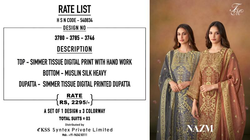 T&M NAZM Viscose Digital Printed Salwar Kameez Wholesale Catalog
