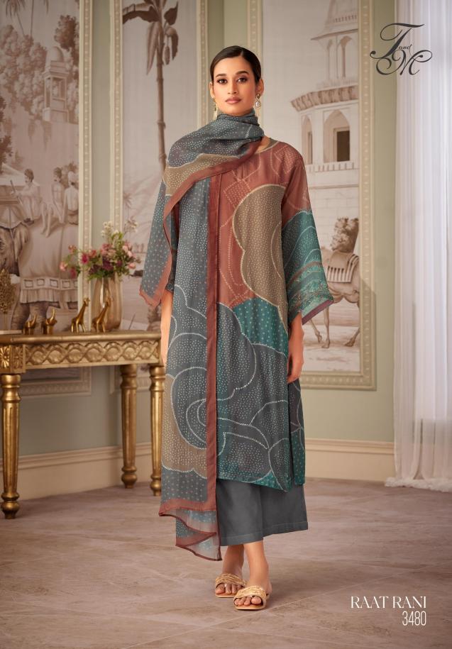 T&M Raat Rani Organza Silk Digital Printed Salwar Kameez Wholesale Catalog
