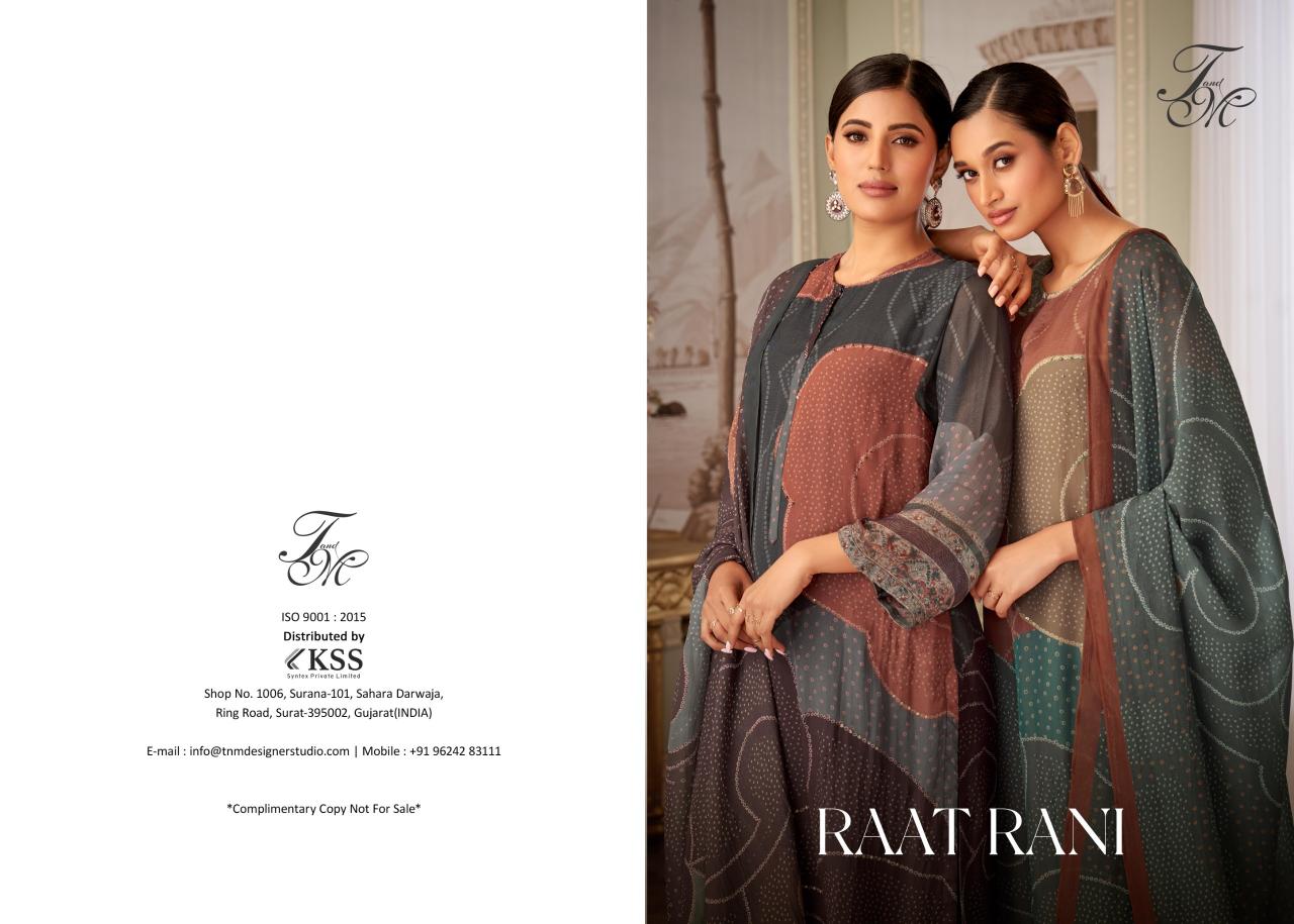 T&M Raat Rani Organza Silk Digital Printed Salwar Kameez Wholesale Catalog