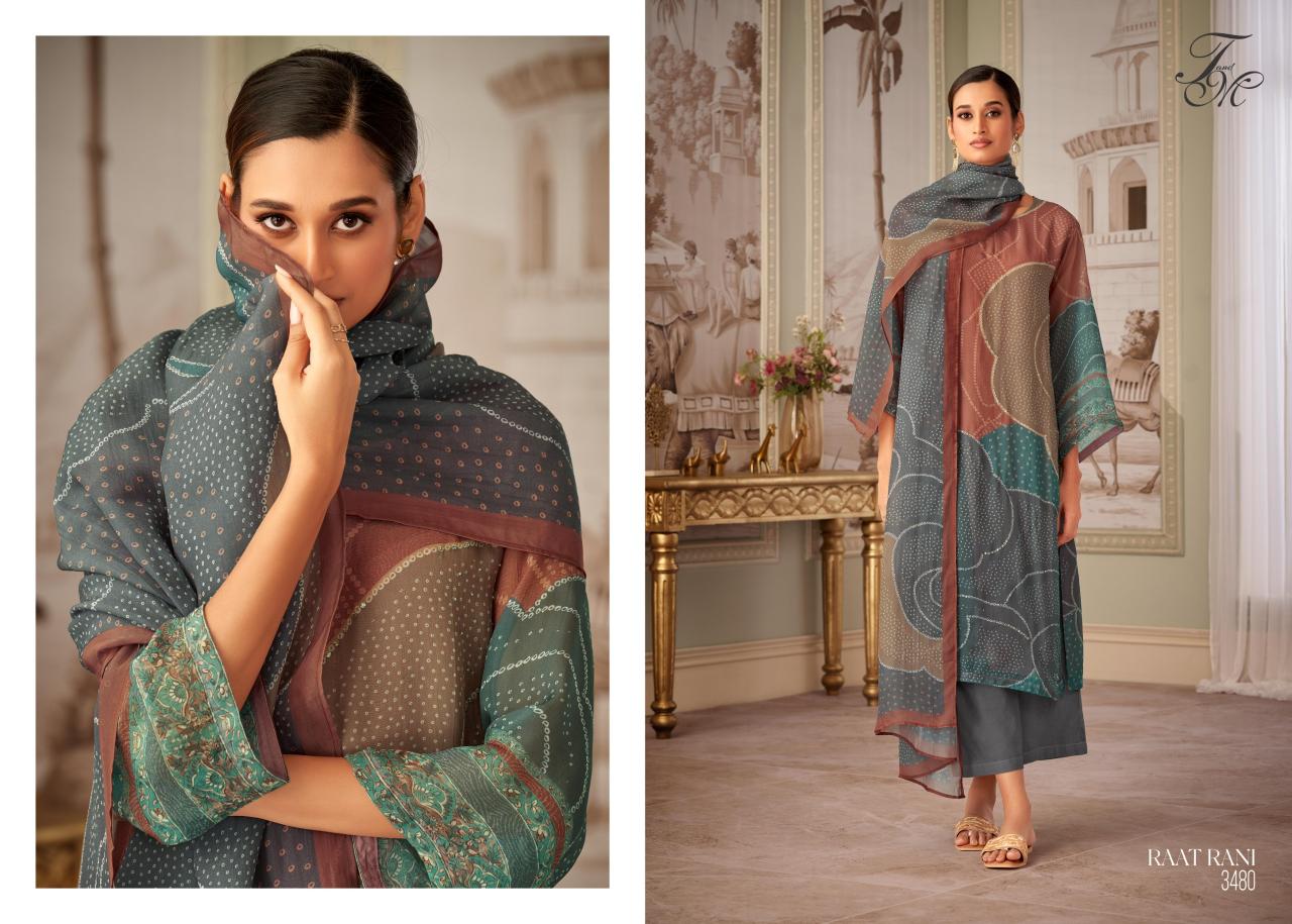 T&M Raat Rani Organza Silk Digital Printed Salwar Kameez Wholesale Catalog