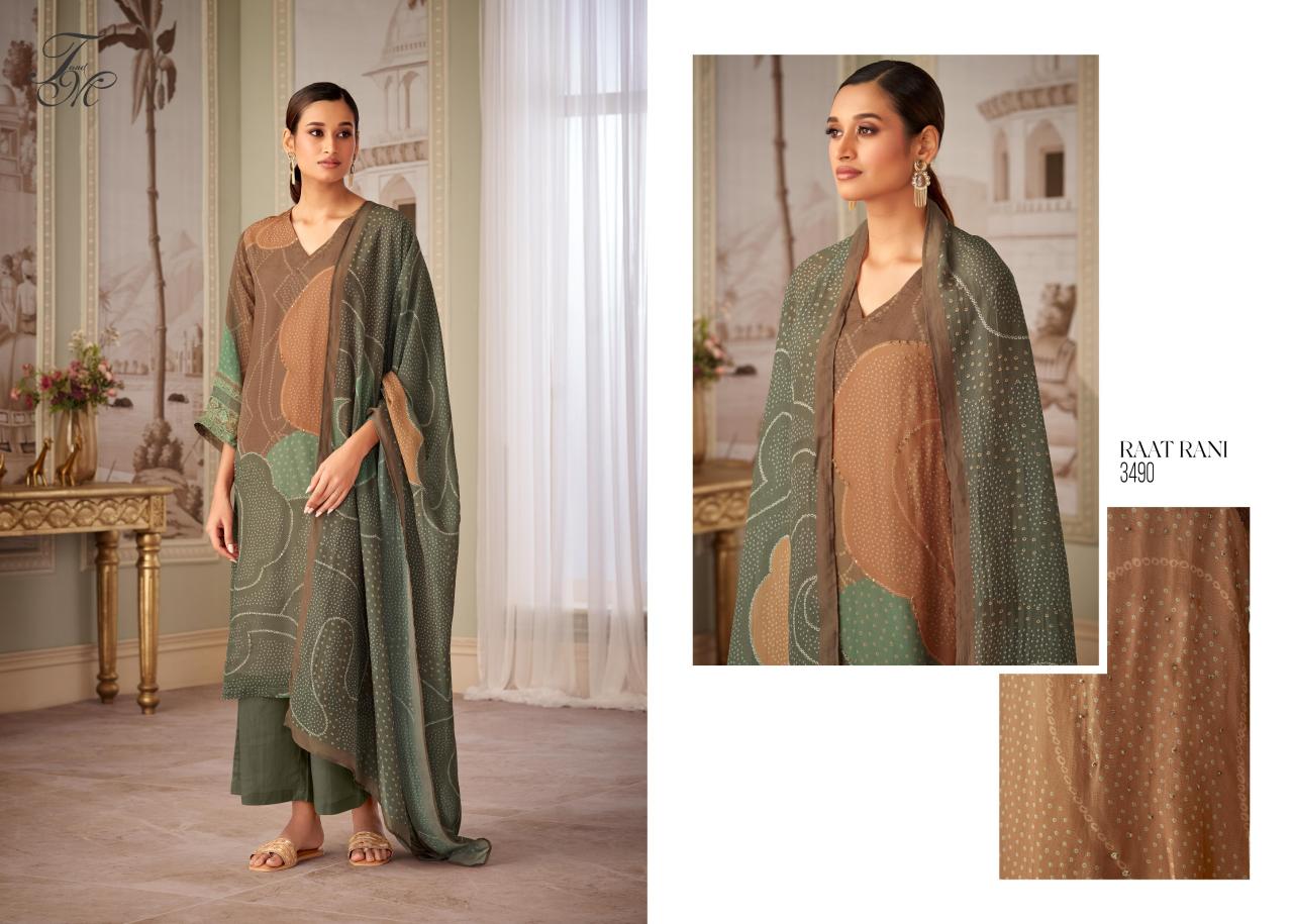 T&M Raat Rani Organza Silk Digital Printed Salwar Kameez Wholesale Catalog