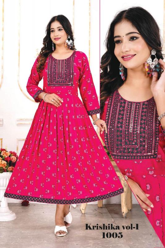 TRENDY KRISHIKA VOL.1 Frock Style Kurti Online India Wholesale Catalog
