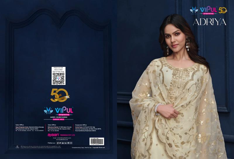VIPUL ADRIYA Organza Chiffon With Embroidered Work Salwar Kameez Wholesale Catalog