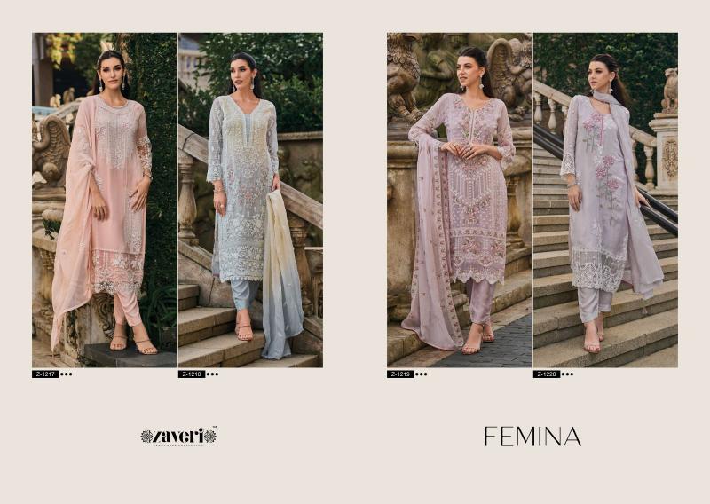 Zaveri Femina Ready Made Soft Organza Designer Salwar Kameez Wholesale Catalog