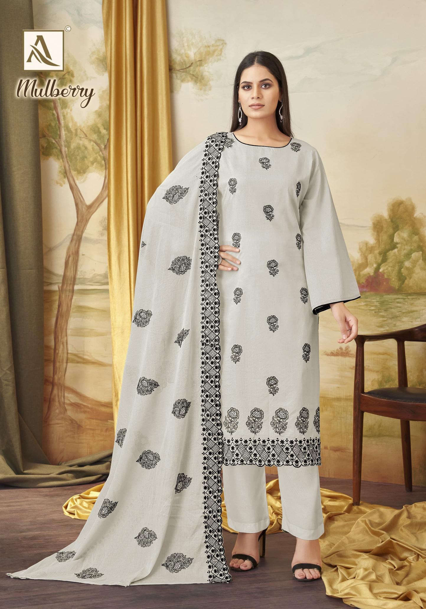 Alok Mulbeery Embroidered Dress Material Wholesale Catalog