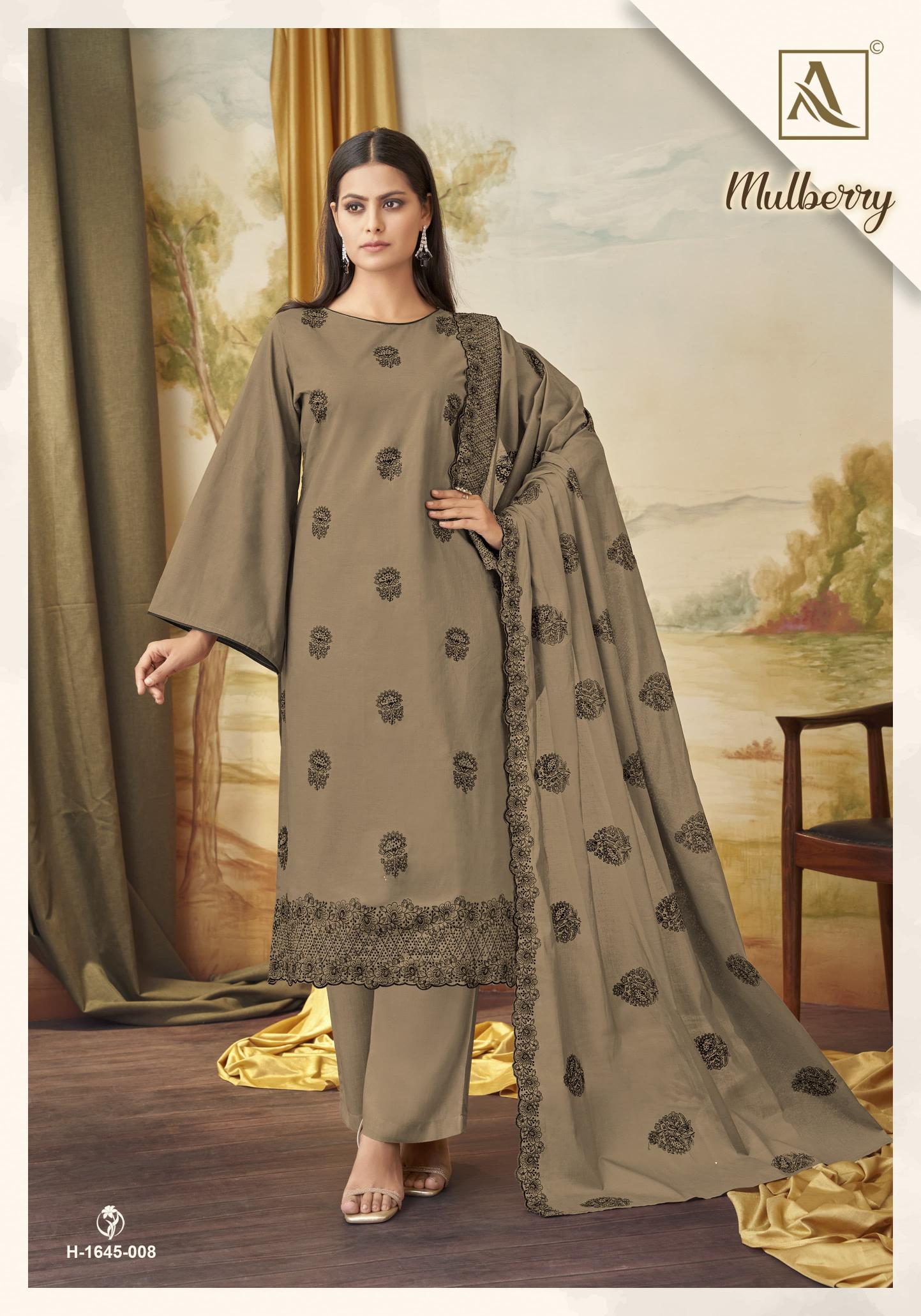 Alok Mulbeery Embroidered Dress Material Wholesale Catalog