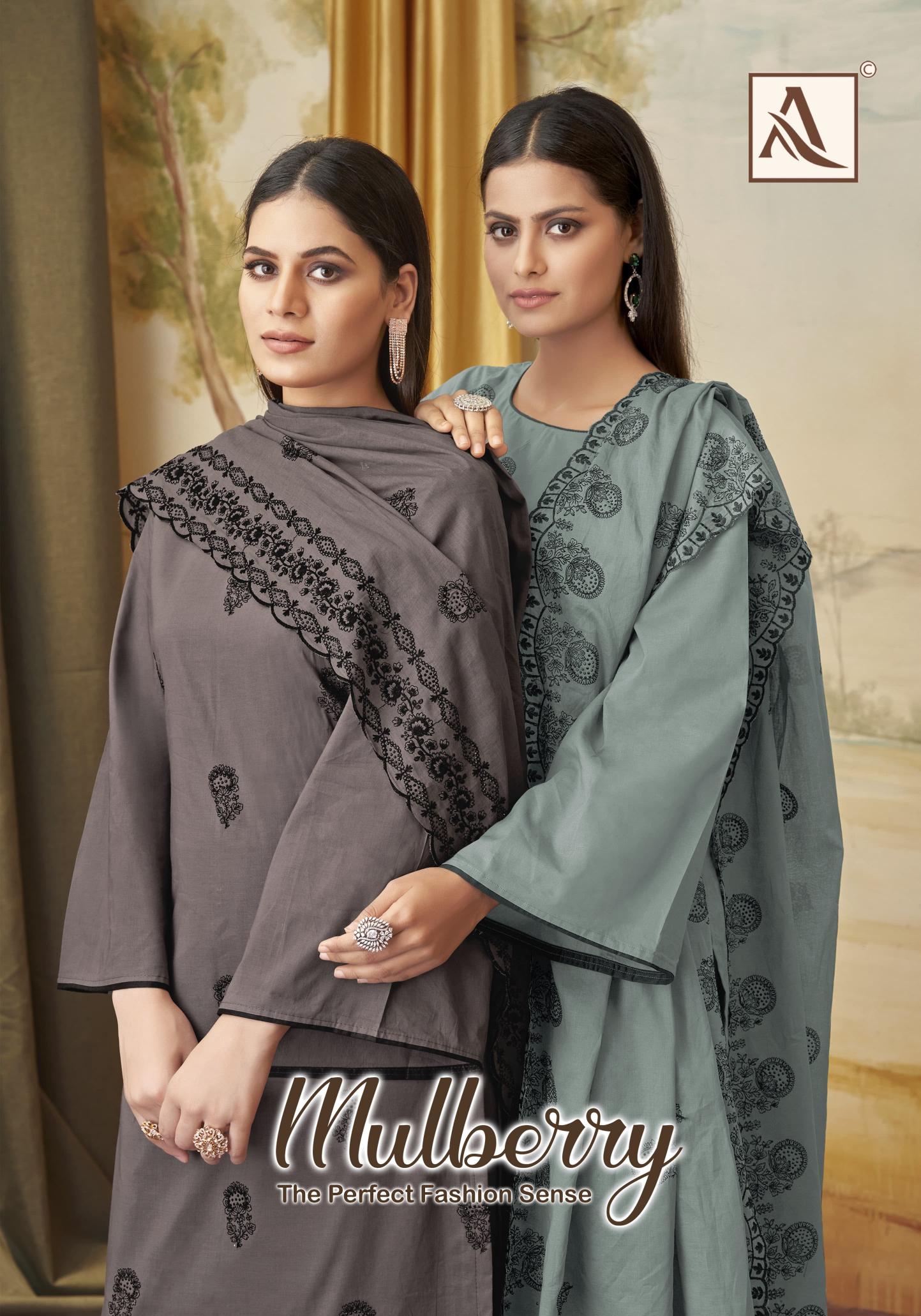 Alok Mulbeery Embroidered Dress Material Wholesale Catalog