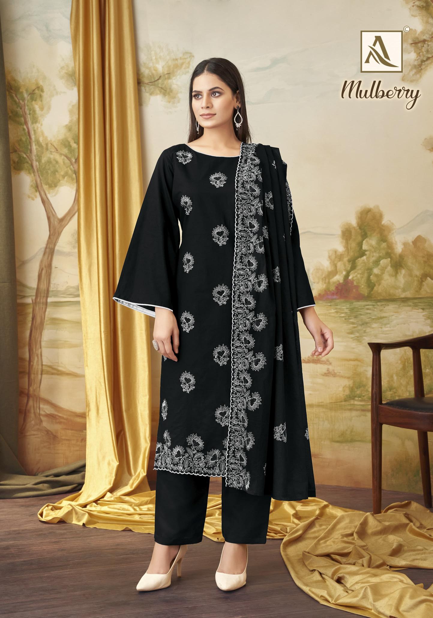 Alok Mulbeery Embroidered Dress Material Wholesale Catalog
