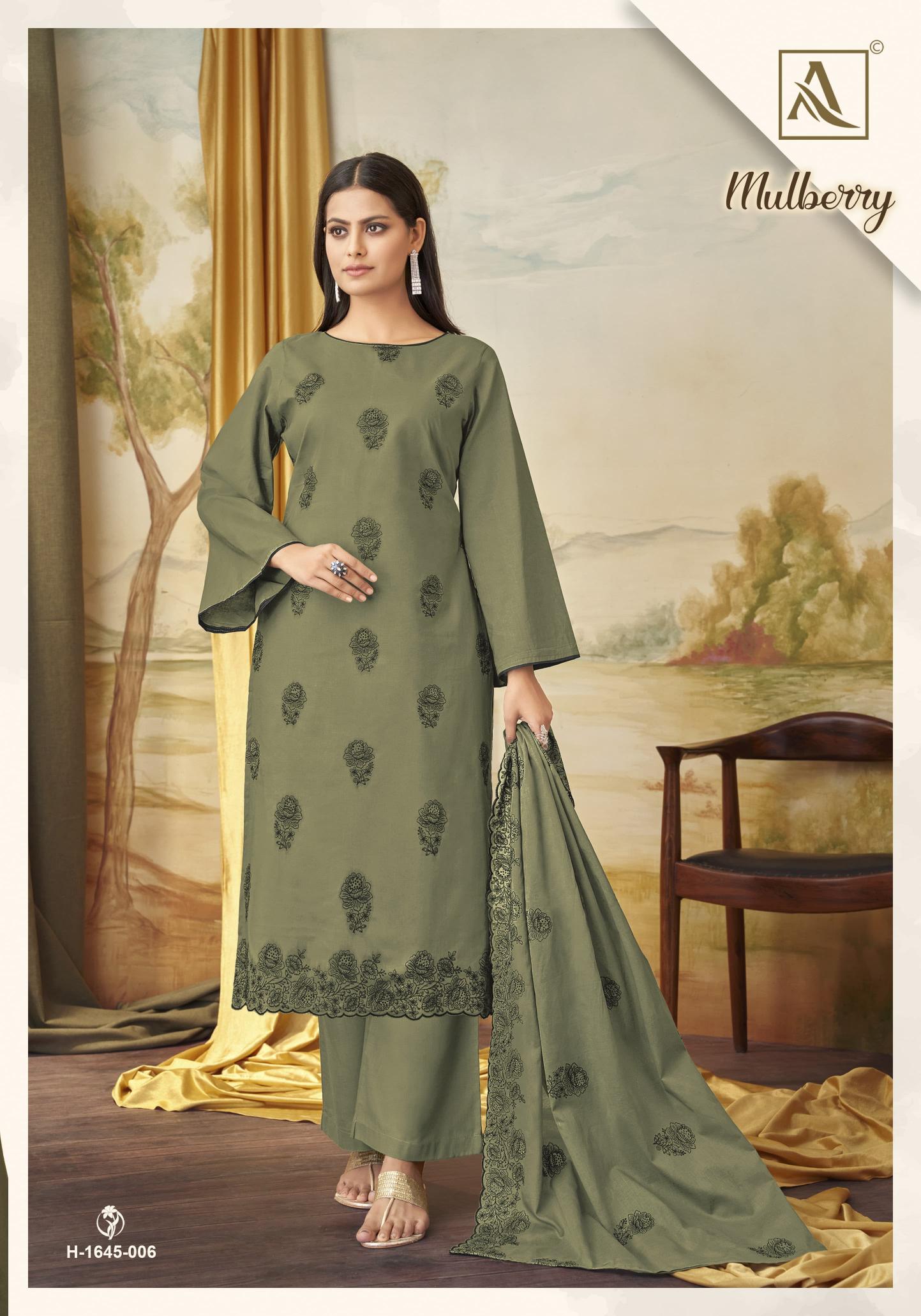 Alok Mulbeery Embroidered Dress Material Wholesale Catalog