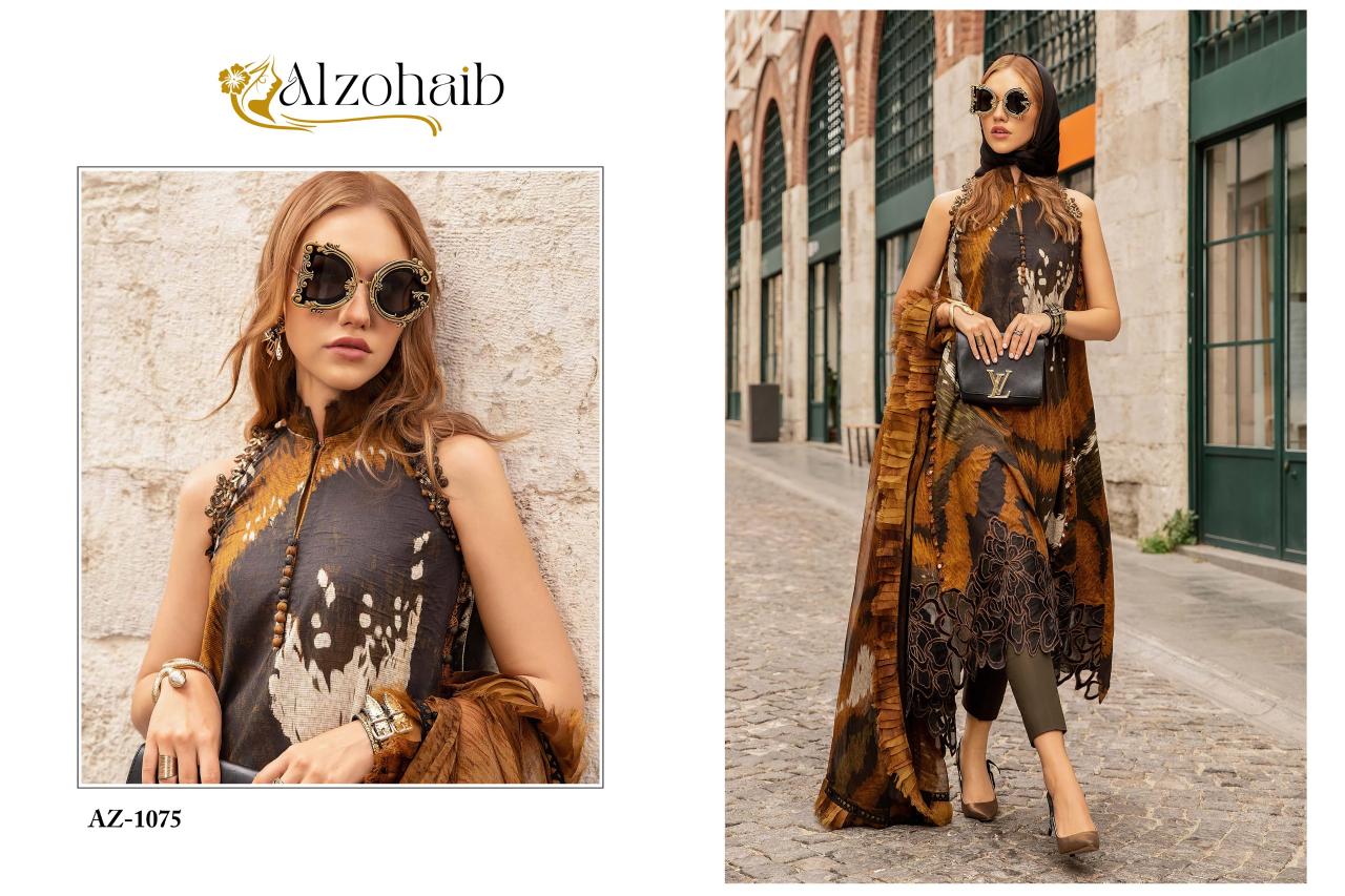 Alzohaib Az 1075 And 1076 Chiffon Dupatta Pakistani Suits Wholesale Catalog