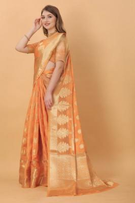 Sabella murthy Orange soft Organza Silk Saree Wholesale Catalog
