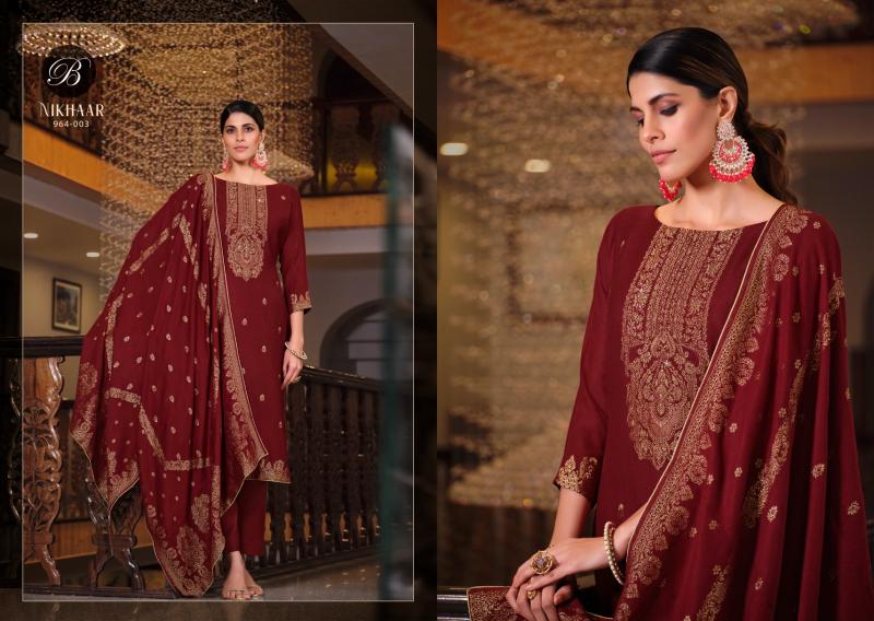 Belliza Nikhaar Viscose Masleen Designer tm Dress Materials Wholesale