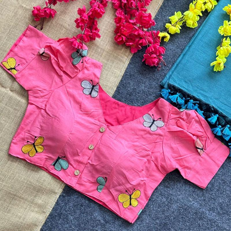 Blousewala Hk6 Khadi cotton saree and khadi Cotton Embrodiary Blouse